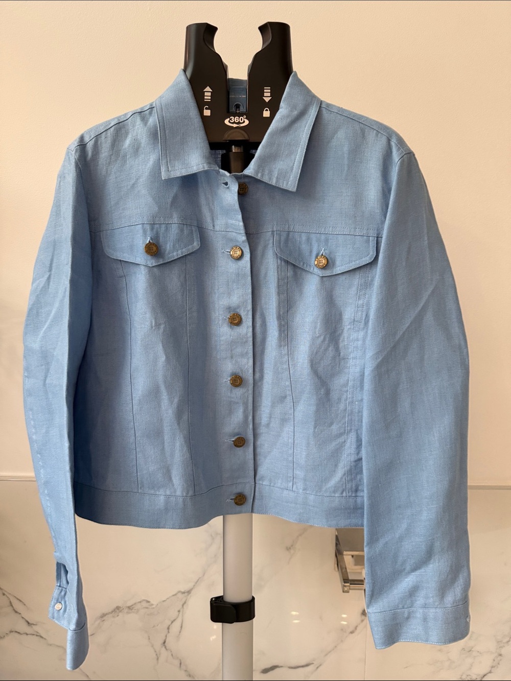 NWOT 100% Linen Tribal Light Blue Jacket with Front Buttons